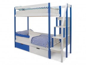 Двухъярусная кровать Svogen с ящиками и бортиком сине-белый в Асбесте - asbest.magazinmebel.ru | фото