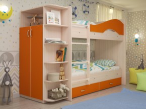 Кровать 2-х ярусная Мая с ящиками и шкафом на латофлексах оранж в Асбесте - asbest.magazinmebel.ru | фото