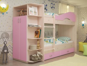 Кровать 2-х ярусная Мая с ящиками и шкафом на латофлексах розовый в Асбесте - asbest.magazinmebel.ru | фото
