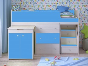 Кровать чердак Малыш 80х180 Дуб молочный, Голубой в Асбесте - asbest.magazinmebel.ru | фото