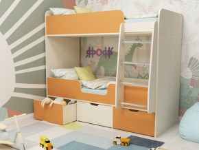Кровать двухъярусная Малыш двойняшка дуб молочный-оранжевый в Асбесте - asbest.magazinmebel.ru | фото