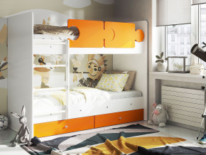 Кровать двухъярусная Тетрис латы с бортиками белый-оранжевый в Асбесте - asbest.magazinmebel.ru | фото