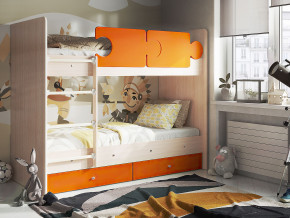 Кровать двухъярусная Тетрис латы с бортиками дуб млечный-оранжевый в Асбесте - asbest.magazinmebel.ru | фото - изображение 1